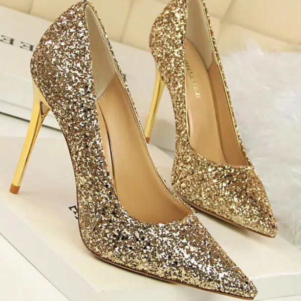 Sequin Decor Point Toe Stiletto Heeled Court Pumps