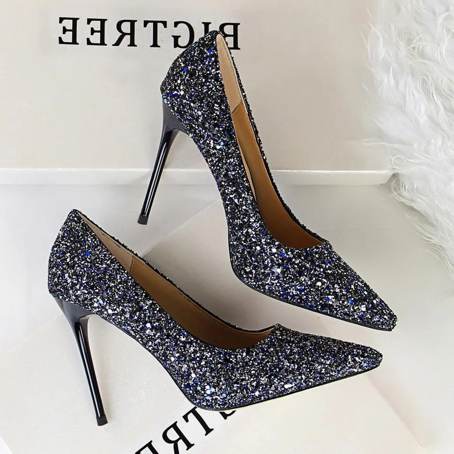 Sequin Decor Point Toe Stiletto Heeled Court Pumps