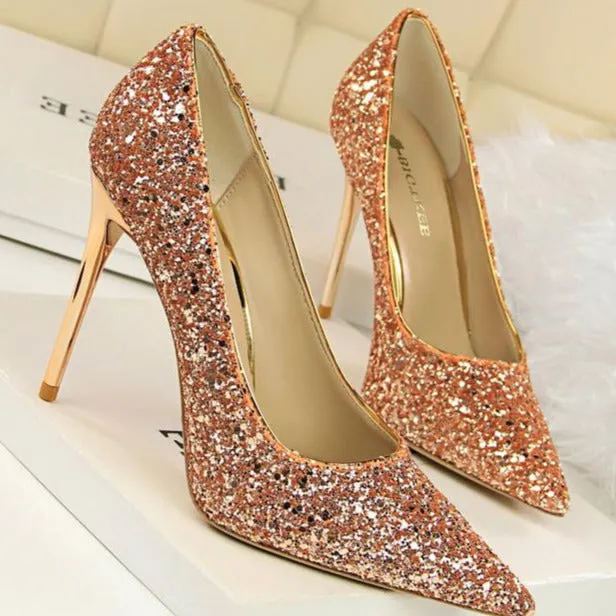 Sequin Decor Point Toe Stiletto Heeled Court Pumps