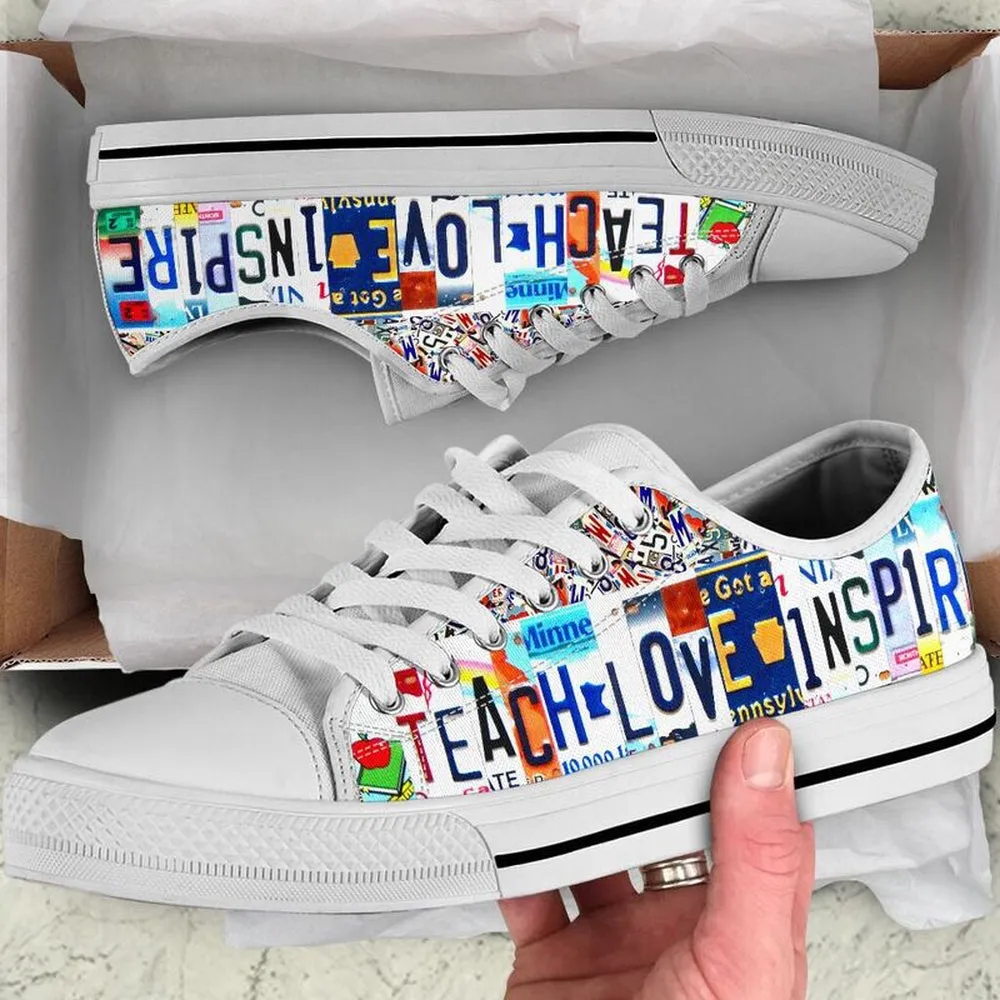 Sixth Grade Inspire License Plates Low Top Shoes, Teacher Shoes, Low Top Sneakers