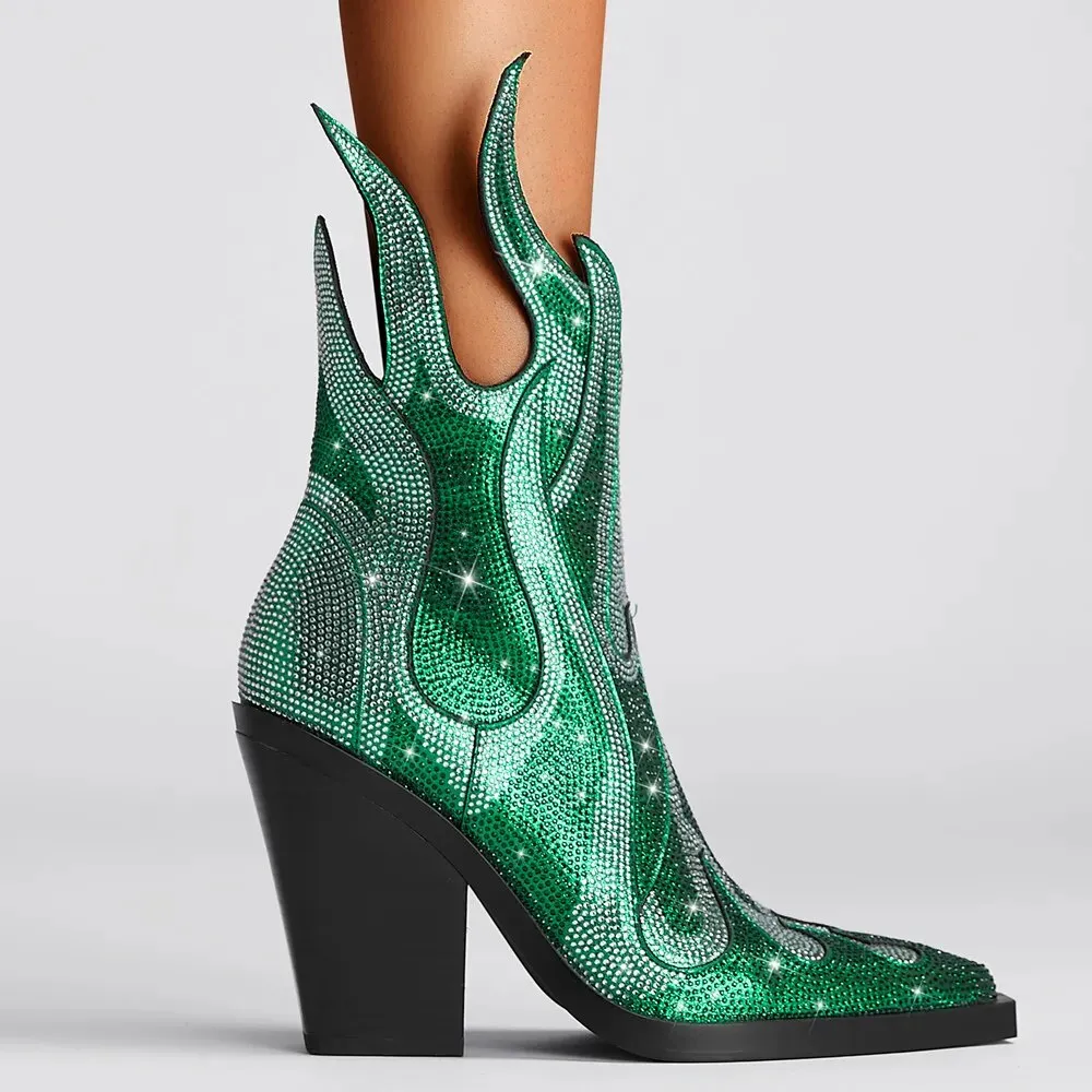 Sparkling Rhinestone Pointed Toe Ankle Boots