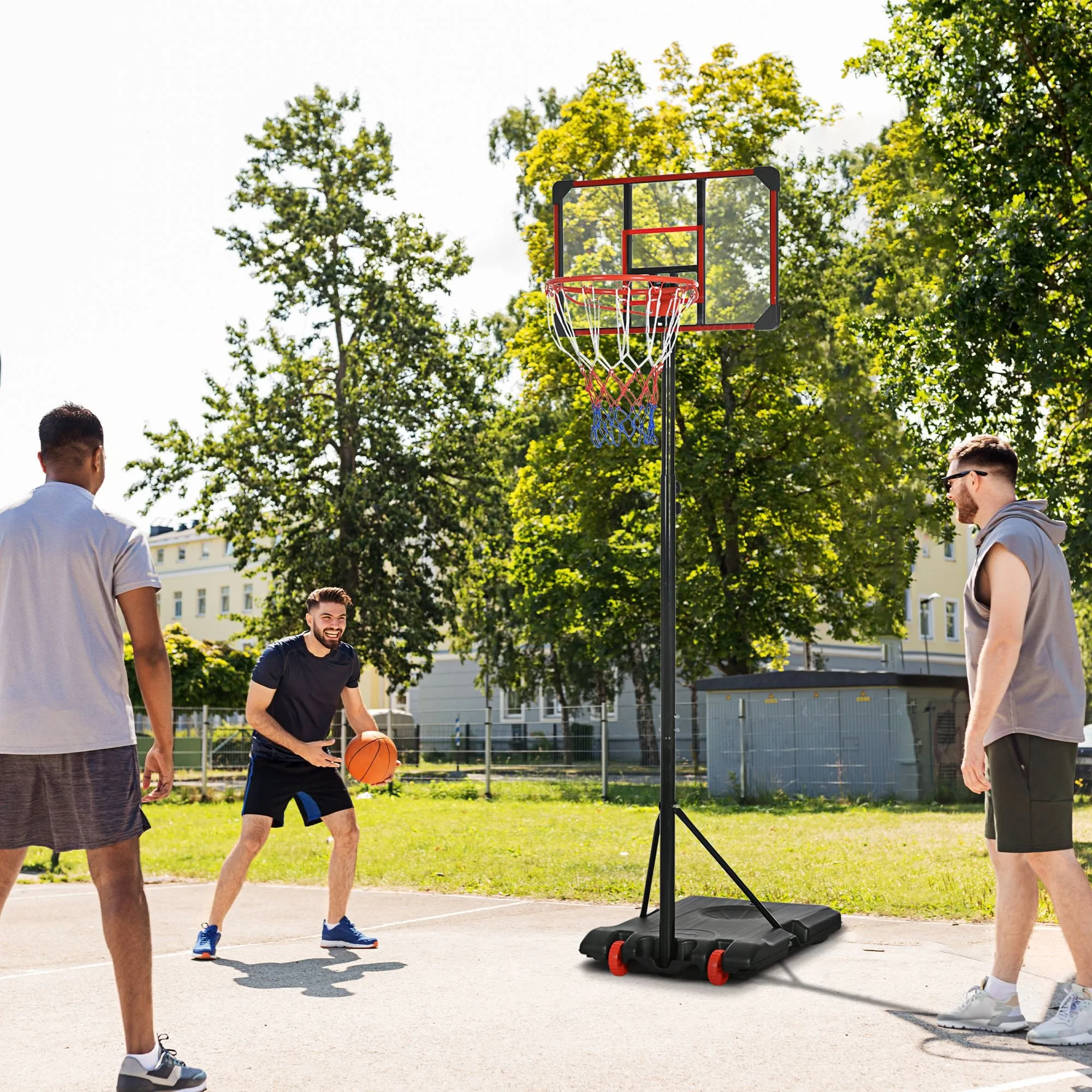 SPORTNOW Height Adjustable Basketball Hoop and Stand for Kids with Sturdy Backboard and Weighted Base, Portable on Wheels, 1.8-2m