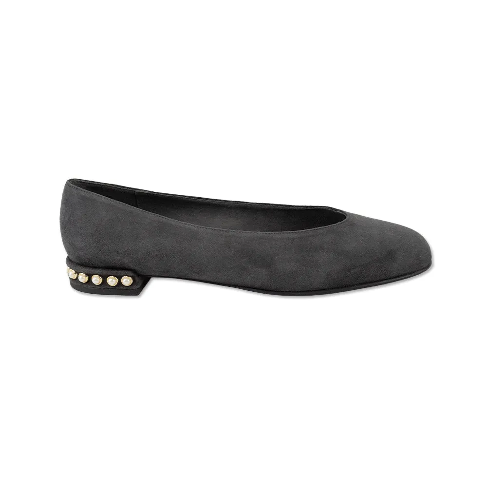 Stuart Weitzman Gray Suede Flats with Faux Pearl Embellished Block Heel