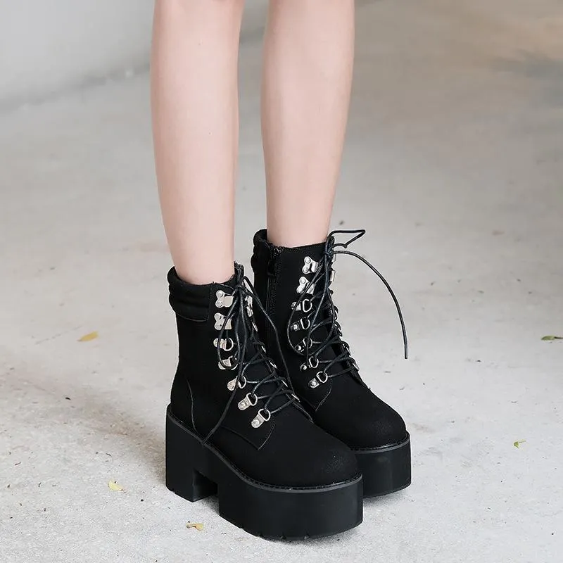 Suede Lace Up Platform Ankle Martin Boots Minimalist Chelsea Boots