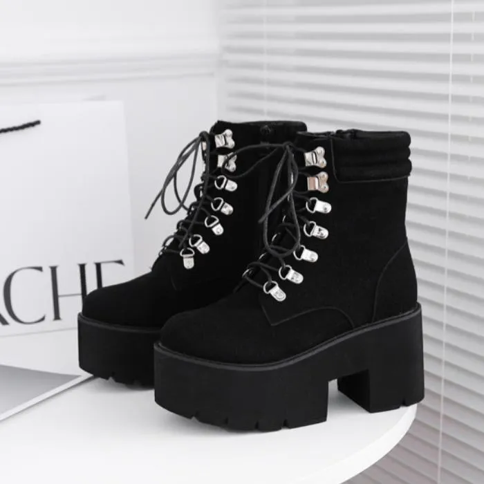 Suede Lace Up Platform Ankle Martin Boots Minimalist Chelsea Boots