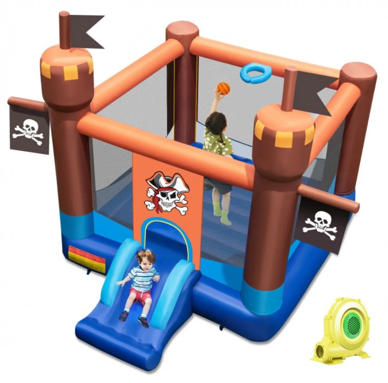 Super Cool Inflatable Pirate Themed Bouncy Castle / House | Large Jumping Area | With 735W Blower | Basketball | High Quality | Easy Inflate /Deflate