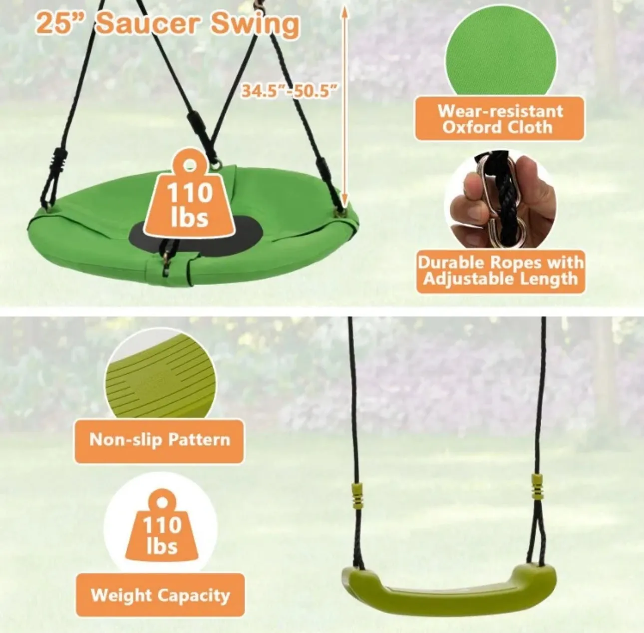 Super Fun 7-in-1 A Shaped Playground | Saucer Swing | U Shape Swing | Gym Rings | 2 Person Glide | Basketball Hoop | Slide | Monkey Bars