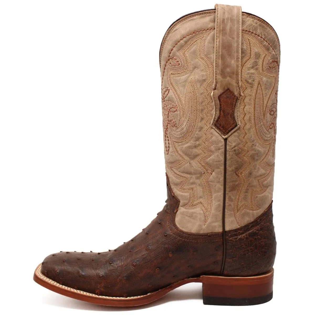 Tanner Mark Men's Genuine Full Quill Ostrich Square Toe Boots Cherry Wood TMX203301