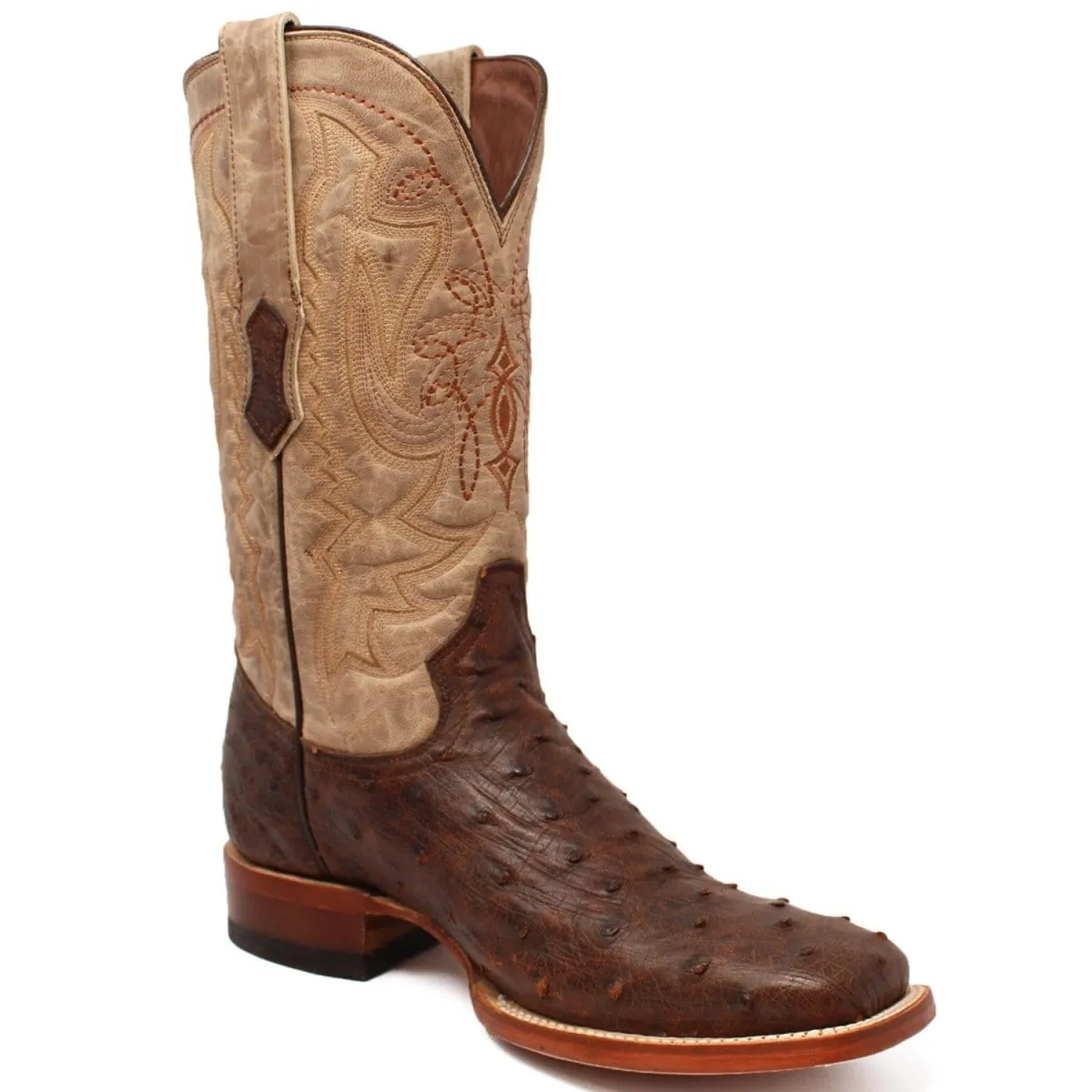 Tanner Mark Men's Genuine Full Quill Ostrich Square Toe Boots Cherry Wood TMX203301