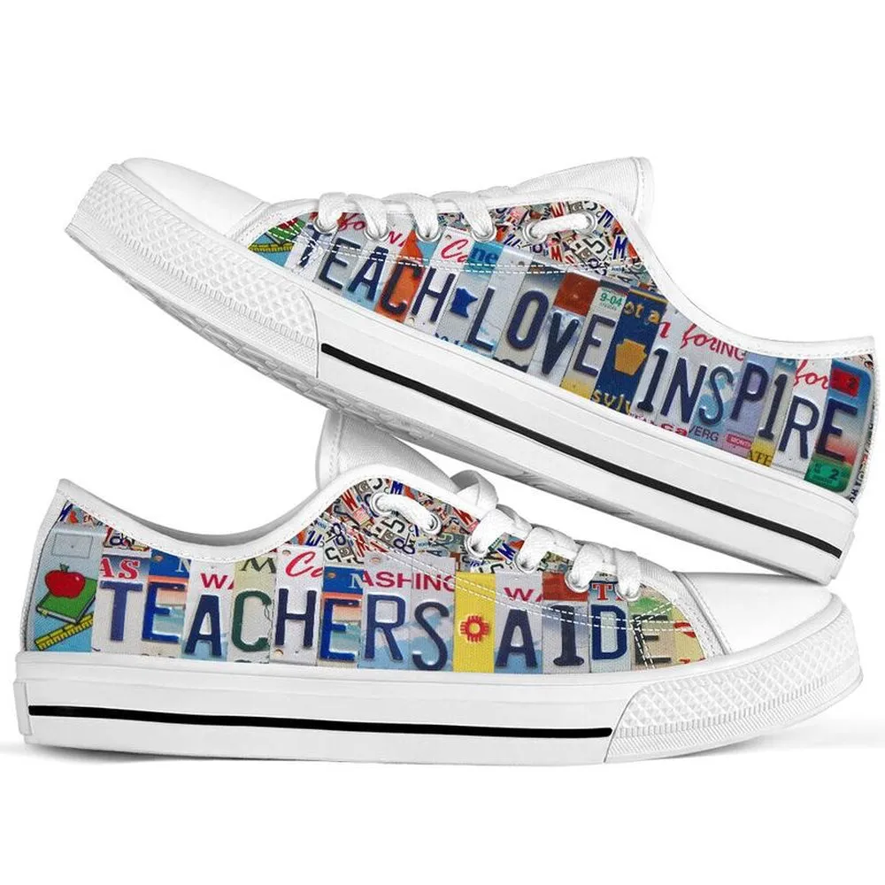 Teacher Aide Inspire License Plates Low Top Shoes, Teacher Shoes, Low Top Sneakers