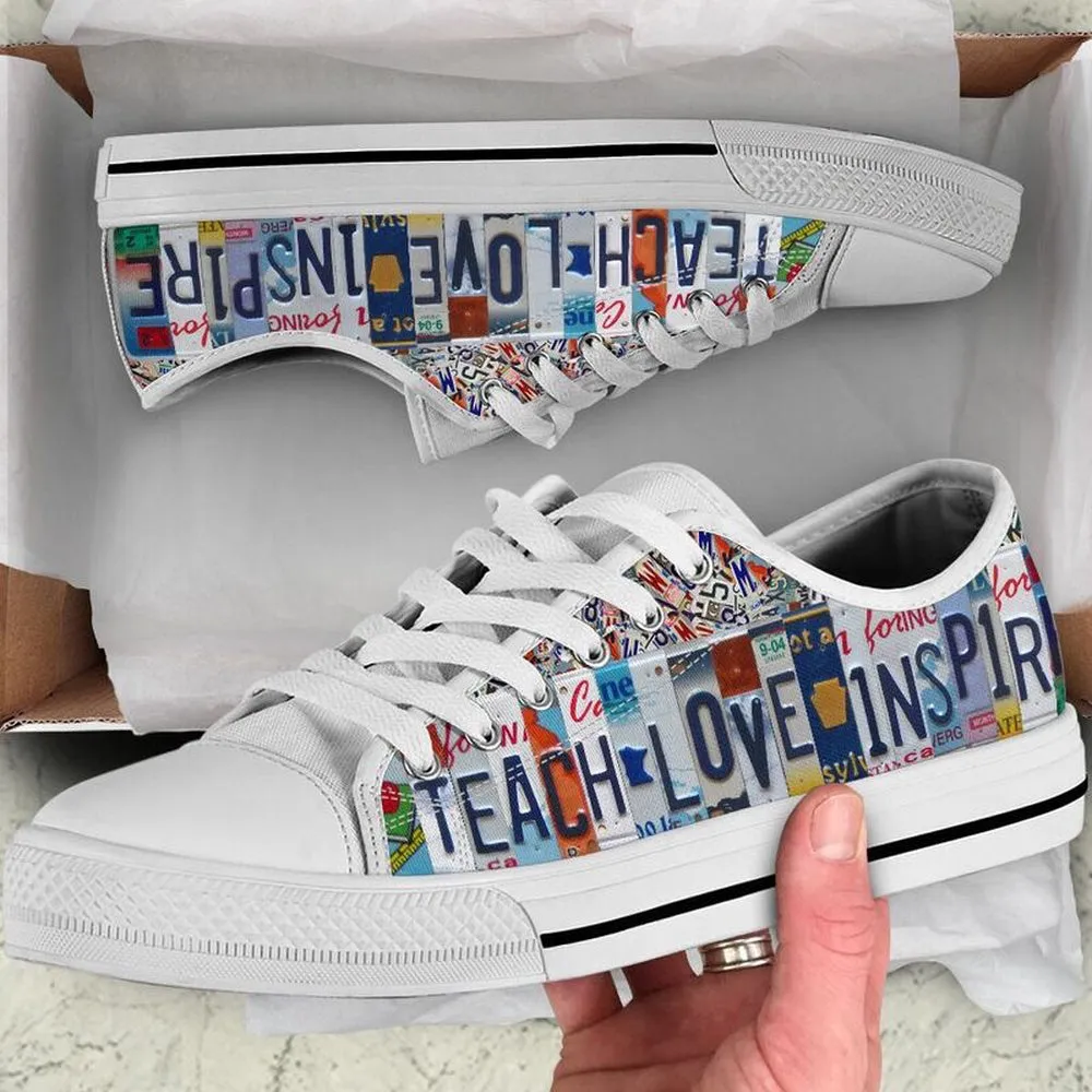 Teacher Aide Inspire License Plates Low Top Shoes, Teacher Shoes, Low Top Sneakers