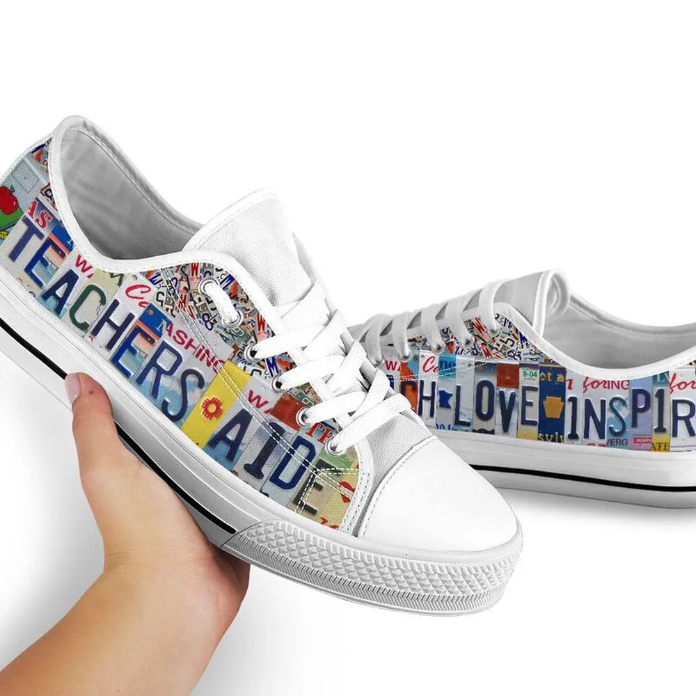 Teacher Aide Inspire License Plates Low Top Shoes, Teacher Shoes, Low Top Sneakers