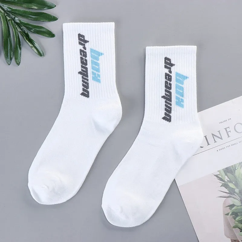 Trends high quality fashion socks Man Women's sports Cotton basketball pattern happy  sales digital Pair socks