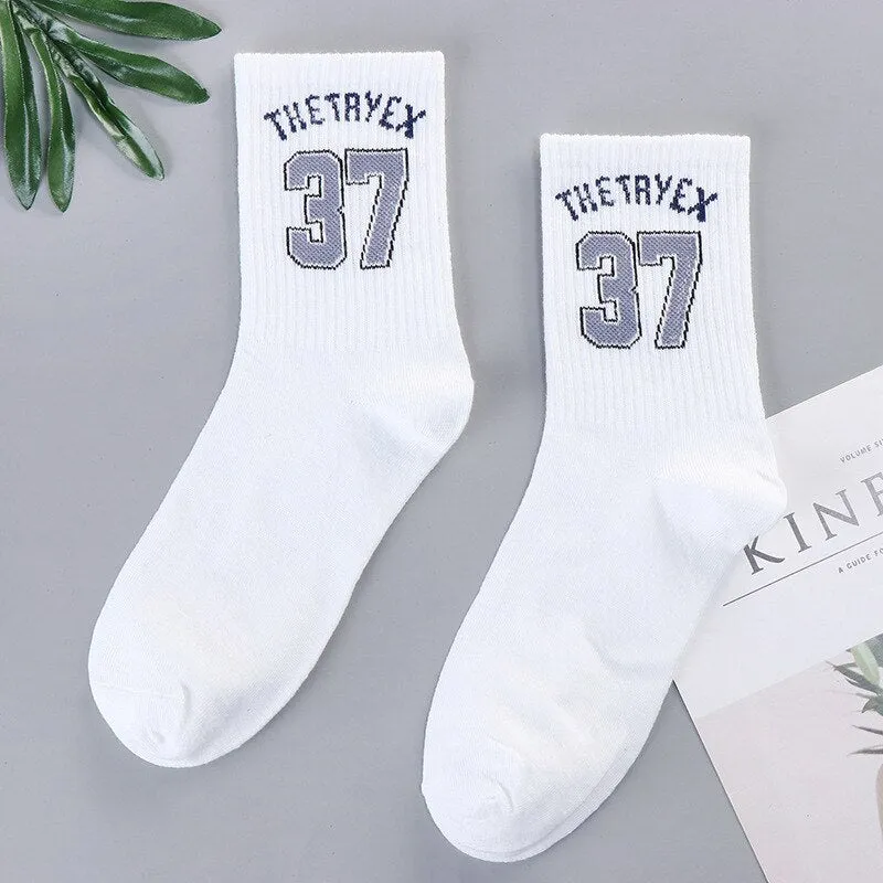 Trends high quality fashion socks Man Women's sports Cotton basketball pattern happy  sales digital Pair socks