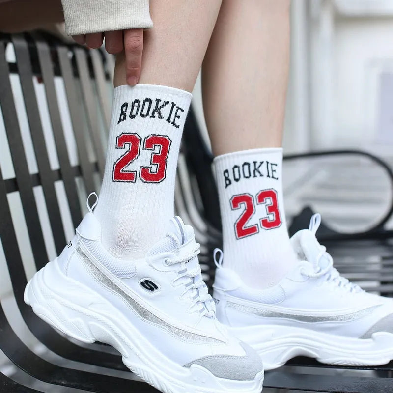 Trends high quality fashion socks Man Women's sports Cotton basketball pattern happy  sales digital Pair socks