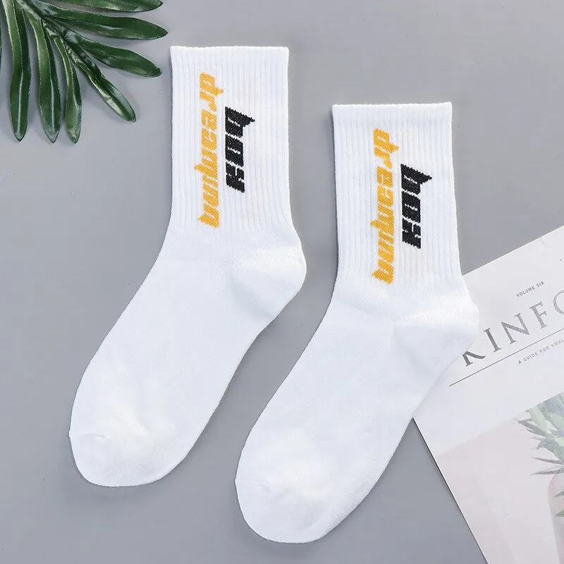 Trends high quality fashion socks Man Women's sports Cotton basketball pattern happy  sales digital Pair socks