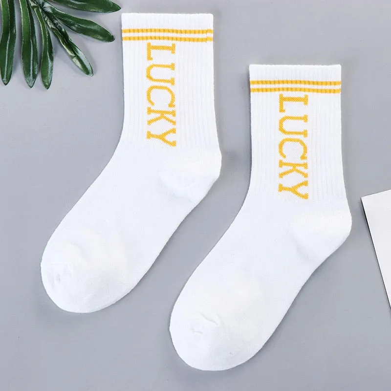 Trends high quality fashion socks Man Women's sports Cotton basketball pattern happy  sales digital Pair socks