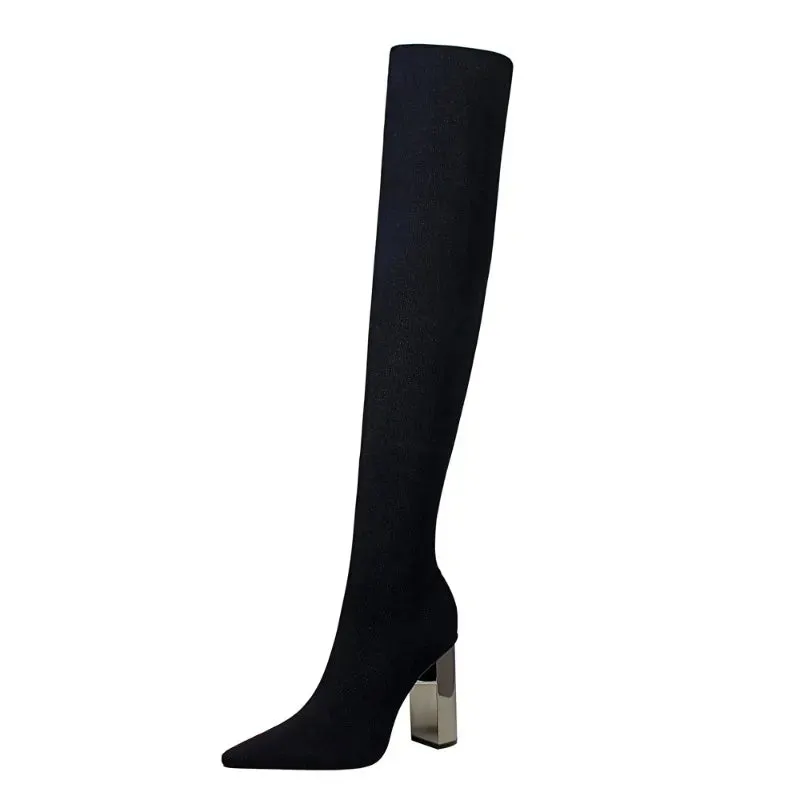 Trendy High Over-the-Knee  Fabric Boots