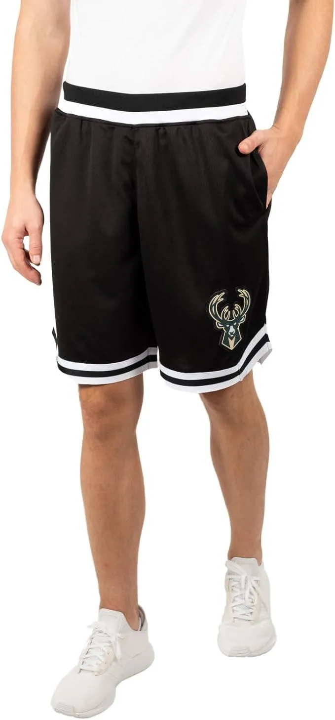 Ultra Game NBA Official Men’s Active Knit Basketball Training Shorts - Unisex, Milwaukee Bucks, Black|Milwaukee Bucks