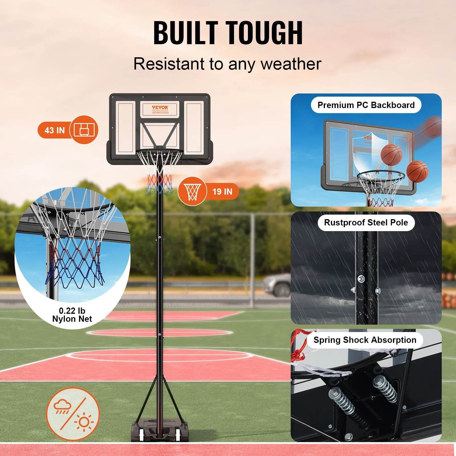 Vevor Basketball Hoop 4-10 Ft Adjustable Height 44-Inch Backboard with Fillable Base New