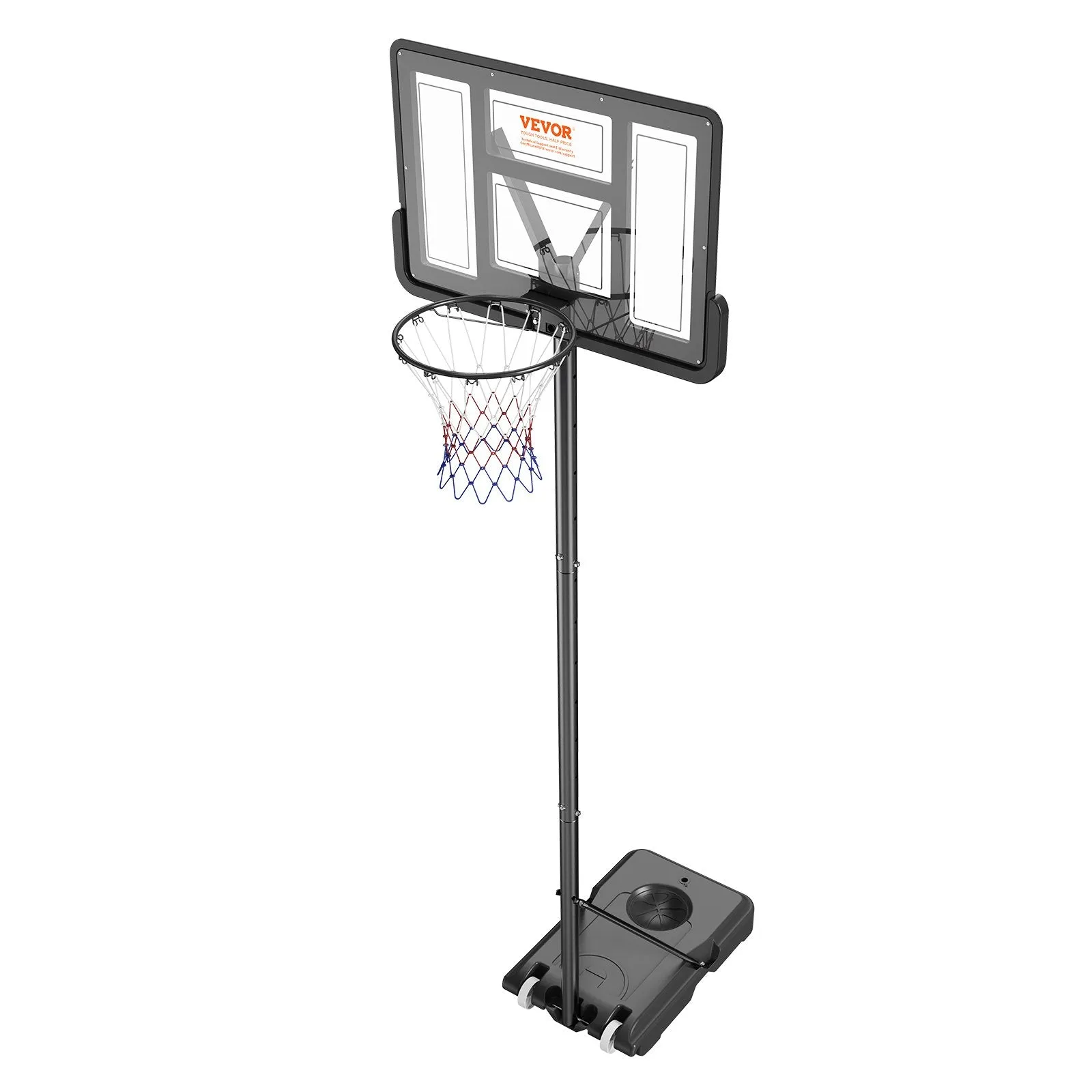 Vevor Basketball Hoop 4-10 Ft Adjustable Height 44-Inch Backboard with Fillable Base New