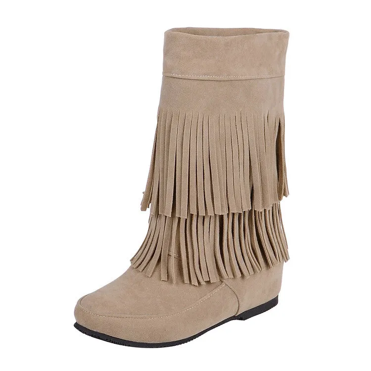 Women's Tassel Wedge Heel Mid Calf Boots