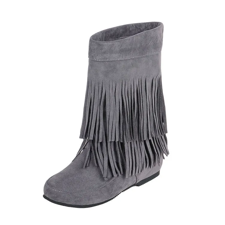 Women's Tassel Wedge Heel Mid Calf Boots