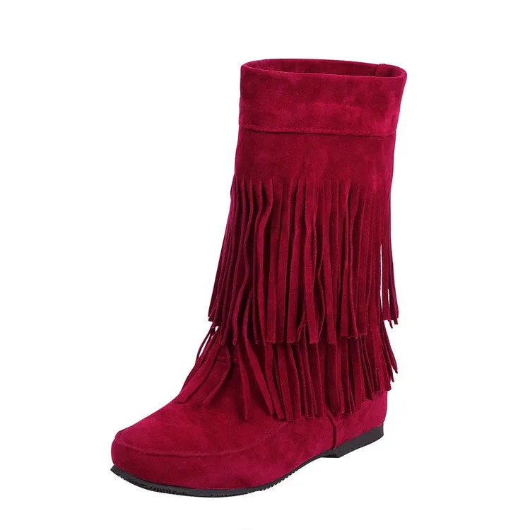 Women's Tassel Wedge Heel Mid Calf Boots