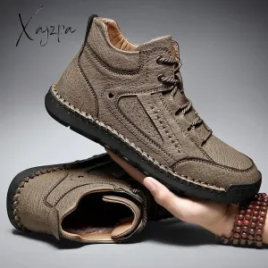 Xajzpa - Golden Sapling Classic Winter Boots Fashion Men's Outdoor Shoes for Mountain Trekking Warm Leather Retro Boot Leisure Men Shoes