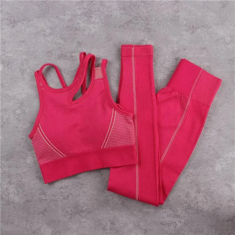 Yoga Set Crop Top Bra Shorts Leggings Workout Outfit Active Fitness Gym Wear