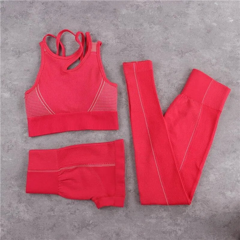 Yoga Set Crop Top Bra Shorts Leggings Workout Outfit Active Fitness Gym Wear