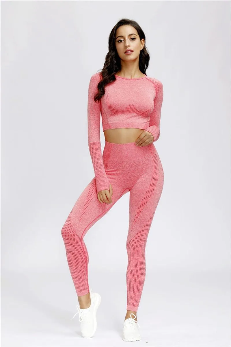 Yoga Set Gym Clothing Fitness Leggings Cropped Shirts Sport Suit Women