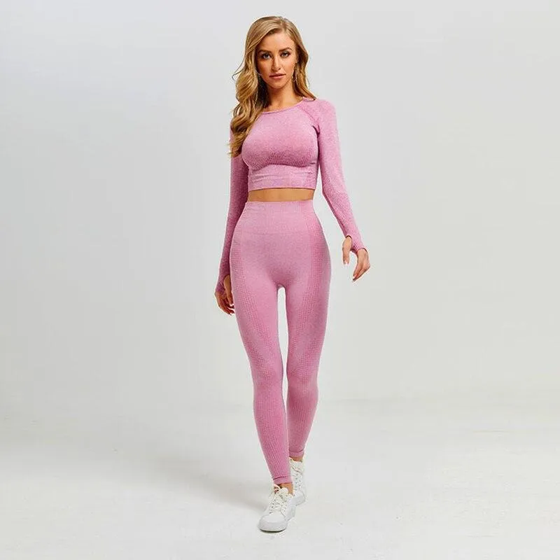 Yoga Set Gym Clothing Fitness Leggings Cropped Shirts Sport Suit Women