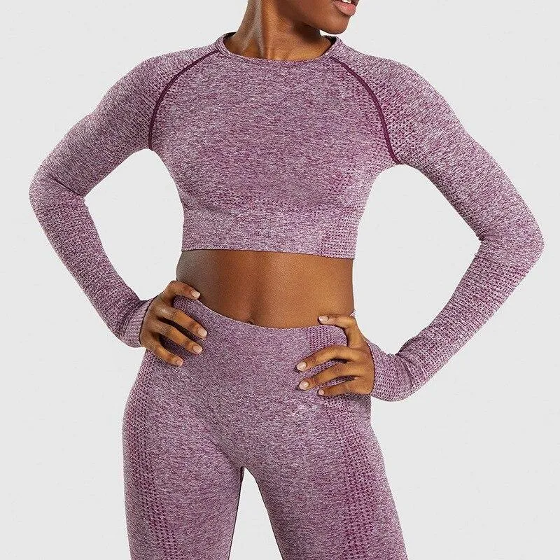 Yoga Set Gym Clothing Fitness Leggings Cropped Shirts Sport Suit Women