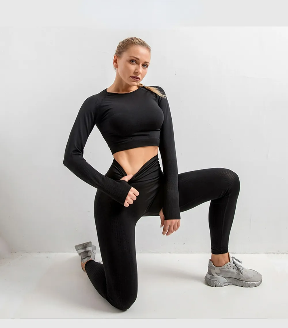 Yoga Set Workout Fitness Crop Top High Waist Leggings Sport Clothing For Women